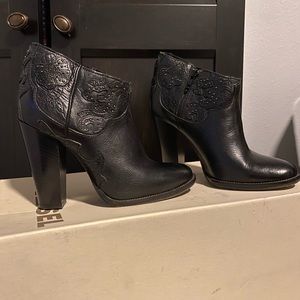 Diesel embroidery black heel booties .